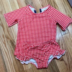 Red Gingham Kids Rash Guard Swimsuit Set